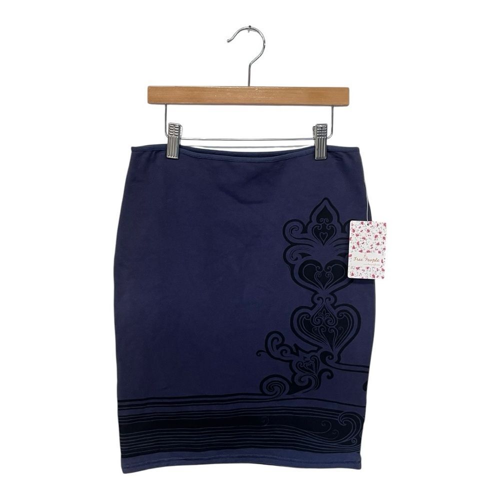 NWT Free People | Navy Black Design Stretch Pull On Skirt S‎
